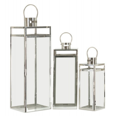 LANTERNE SILVER SET 3 PZ CM 22X22,5X70,5-18X18,5X50-14X14,5X38